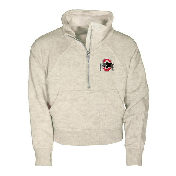 Girls Youth Garb Natural Ohio State Buckeyes Cropped Dawn Funnel Neck Half-Zip Sweatshirt