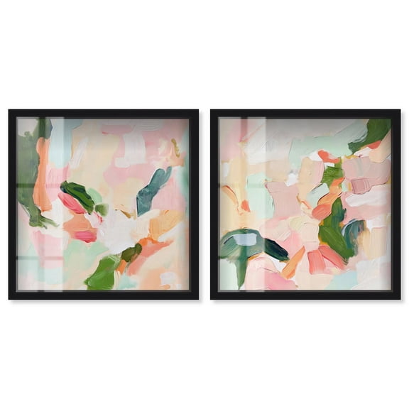 Blush Boho Minimal Wall Print Set Shadowbox Pastel Abstract Art by Art Remedy, Black Frame, 12 x 12