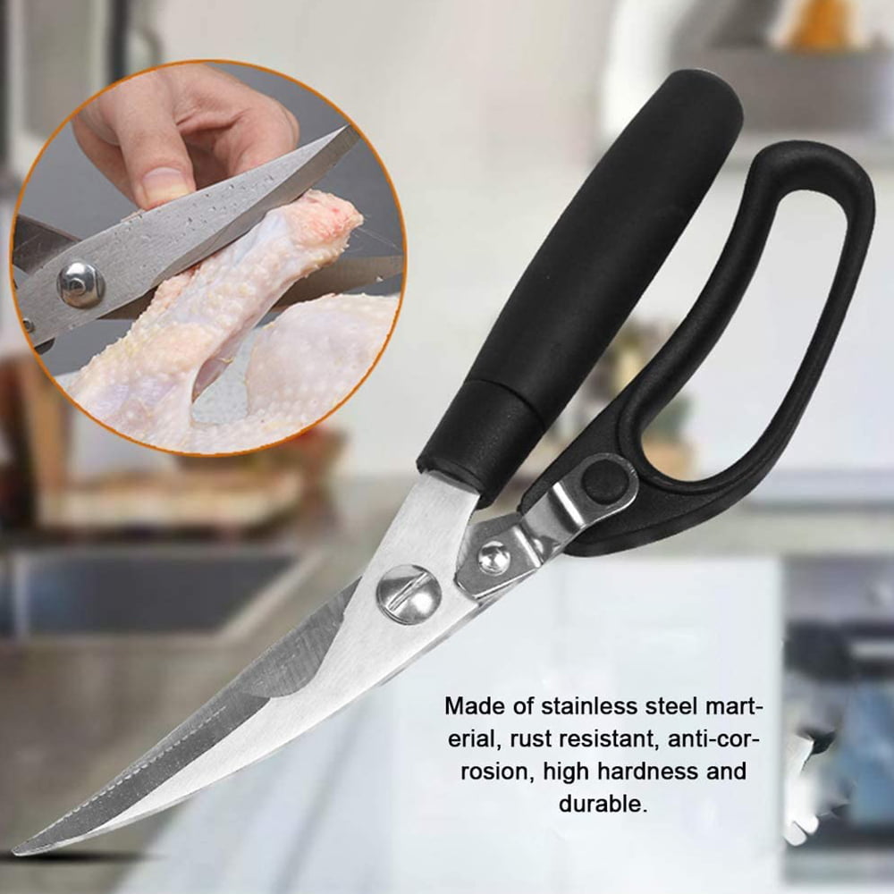 Details about    1 NEW Meat Shear Kitchen Stainless Blades Plastic BLACK Handles Open Lock 