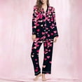 thumbnail image 2 of Levmjia Womens Pajama Set Lapel Long Sleeve Valentine Printed Pants Sleepwear 2 Piece Pajamas Cozy Set Soft Warm Pajamas Home Sleep Comfort Daily Wear, 2 of 8