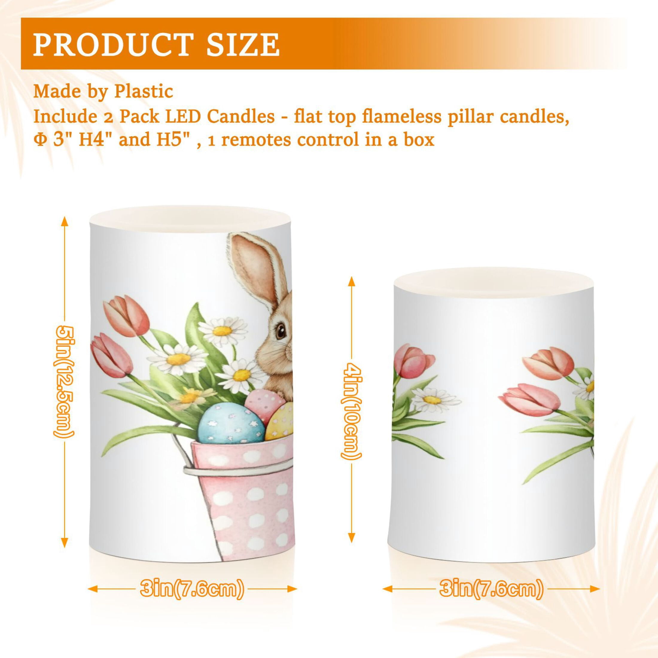 2 PCS Flameless Candles with Remote Timer LED Battery Operated Flickering Candle Light for Wedding Table Home Decoration Gifts Easter Bunny and Bucket