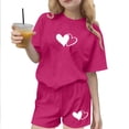 thumbnail image 2 of ITSAME Girls Outfit Set, Heart Print Crewneck T-Shirt and Elastic Waist Shorts Summer Casual Active Set 2-Piece Hot Pink Size 13-14T, 2 of 6