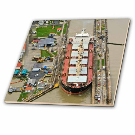Horse Tile Box - 3dRose Container ship Panama Canal - Ceramic Tile, 4-inch