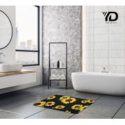 Black Bathroom Rugs and Mats Sets, Floral Bath Mat, Sunflower Bathroom Rugs, Super Soft and Absorbent Shaggy Plush Flower Bath Rugs