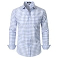 thumbnail image 1 of Camisa JEMITOP para hombre, manga larga, corte ajustado, a cuadros, blanco y azul S, 1 of 6