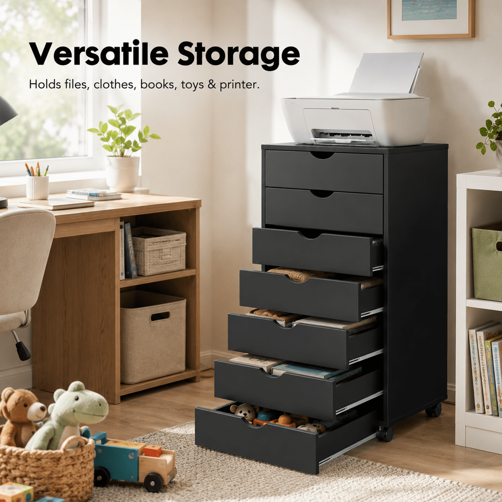 Alvantor 5/7-Drawer Storage Cabinet with Rolling Wheels, Lockable Casters, Spacious Drawers & Top Shelf for Office & Home