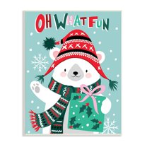 Oh What Fun Winter Polar Bear Falling Snowflakes Inspirational Graphic Art Unframed Art Print Wall Art