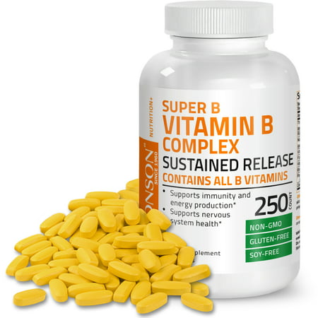 Super B Vitamin B Complex Sustained Slow Release (Vitamin B1, B2, B3, B6, B9, B12) Contains All B Vitamins, 250 (Vitamin B6 Best Sources)