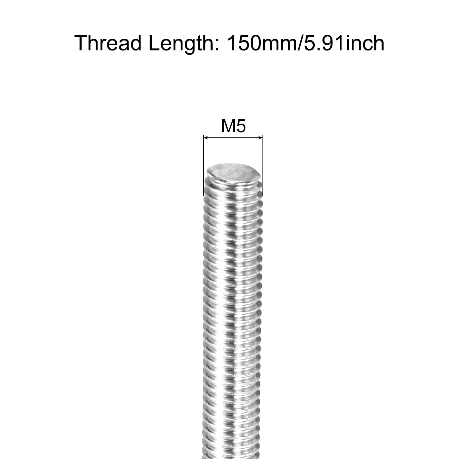 20Pack Fully Threaded Rod M5 x 150mm 0.8mm Thread Pitch 304 Stainless Steel Right Hand Threaded Rods Bar Studs