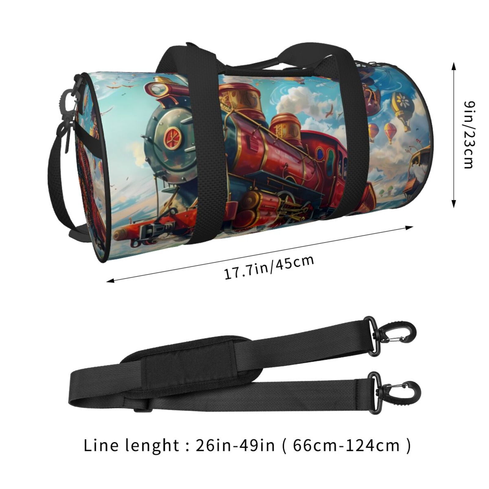 Vsdgher Beautiful Red Train Hot Air Balloon 45L Foldable Duffel Bag, Sports Gym Bag,Overnight Bag, Portable Weekender Bag for Airplanes