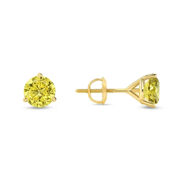 2Ct Round Yellow Diamond Solitaire Stud Earrings 14k Yellow Gold Finish