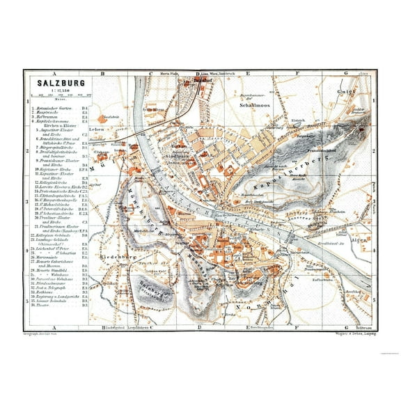 Historic Map - Salzburg Austria - Baedeker 1896 - 29.72 x 23 - Vintage Wall Art