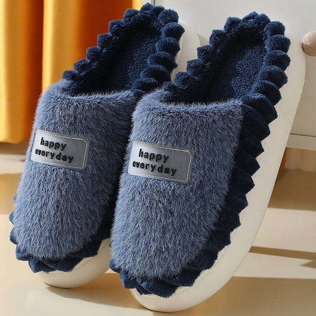 Pantuflas de felpa suave y acogedoras "Happy Everyday" para casa, antideslizantes, para interiores, para hombre, zapatos de invierno