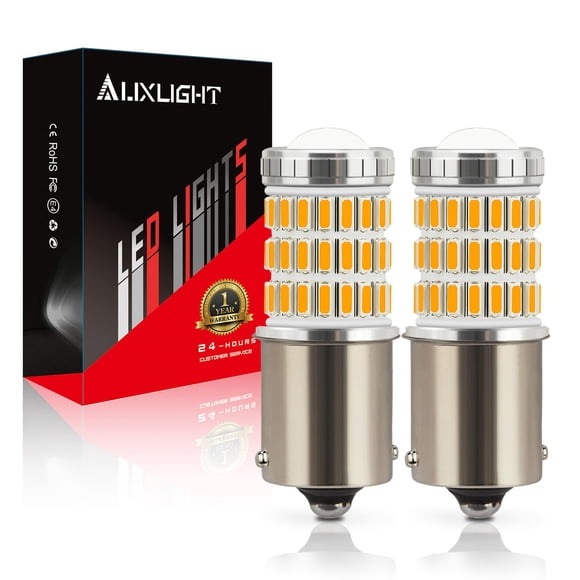 AUXLIGHT Upgraded 1156 7506 BA15S 1003 1141 1156A LED Bulbs, Ultra Bright 60-SMD Replacement for Turn Signal/DRL or Parking Lights, Brake/Tail Lights, Reverse Lights (Amber, Pack of 2)