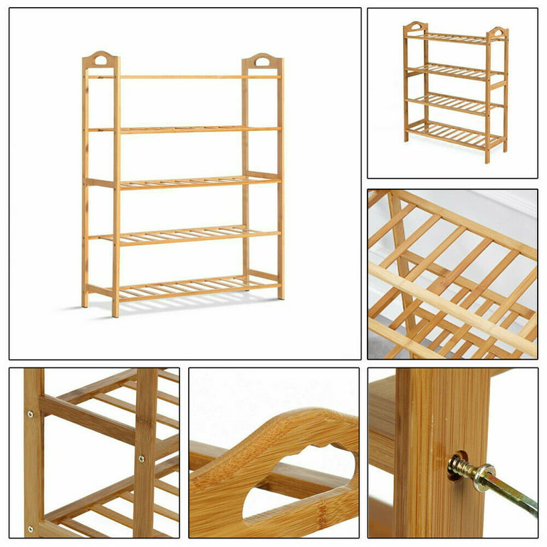 28Natural Bamboo[FOLDABLE SHOE RACK]4-Tier Boots Sneaker Flats Storage  Shelving
