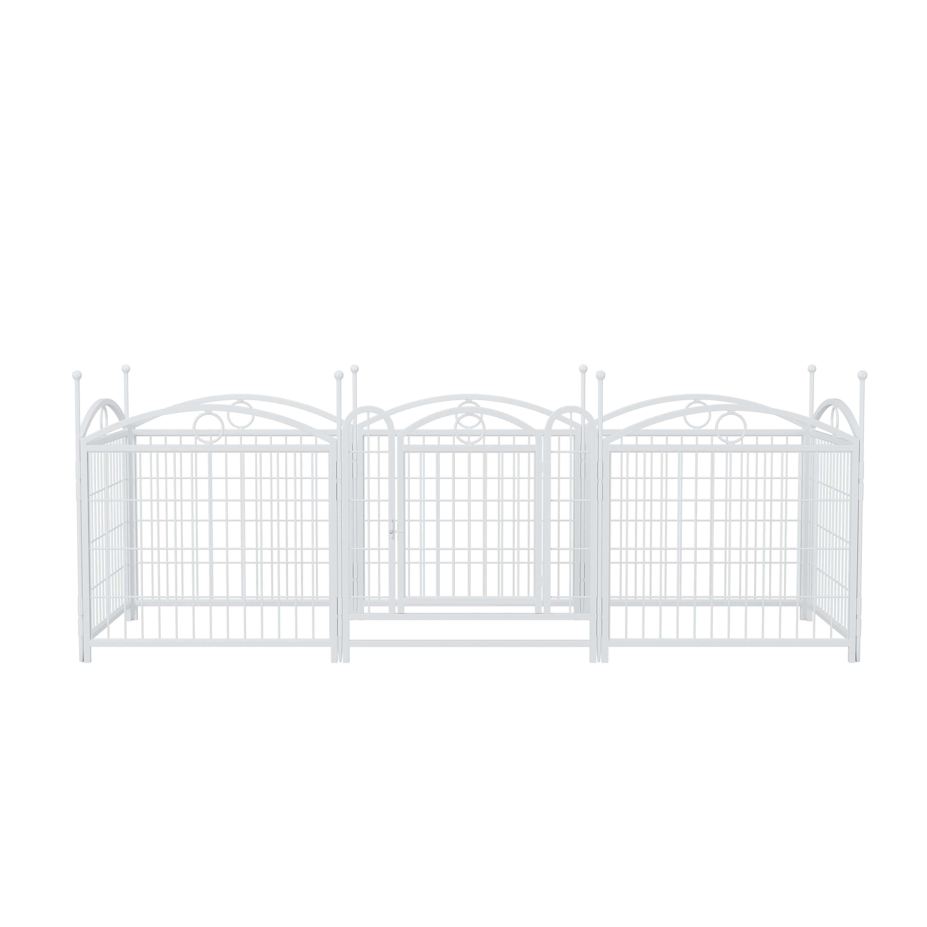 24" White Metal Dog Playpen - 8-Panel Foldable Pet Exercise Pen with Door for Indoor/Outdoor Use