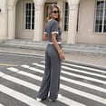 thumbnail image 5 of Women's 2 Piece Lounge Sets V Neck Short Sleeve Tops Wide Leg Pants with Pockets Drawstring Matching Pajama Sets Casual Comfy Loungewear Ribbed Travel Outfits for Spring Summer, 5 of 9