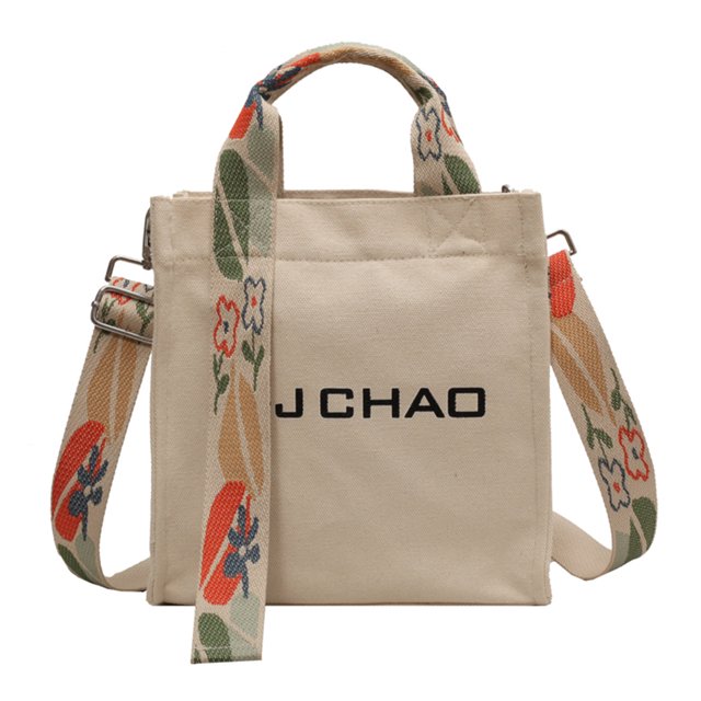 Bolso bandolera de lona con correas anchas para mujer (correa blanca de colores)