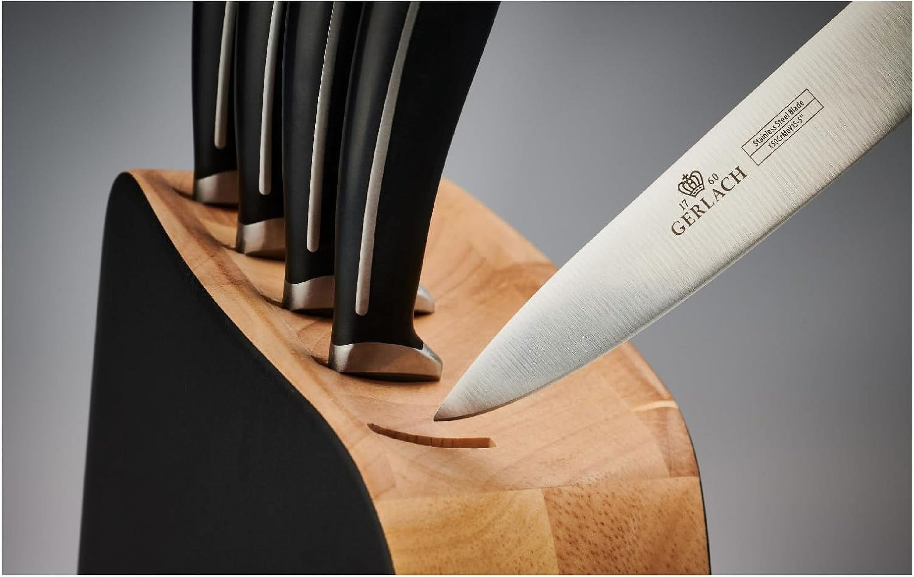 Professional Chef Knife Set, 5 Pieces, Stainless Steel, with Block and Gift Box, Black/wood, G-1320