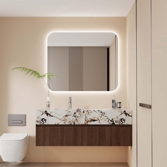 FHKJ Bathroom Vanity with Sink, 48-Inch Floating Cabinet, Walnut