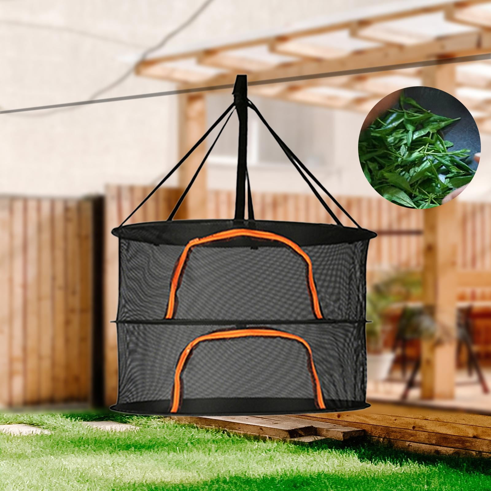 Filet De Séchage à Herbes Avec Fermeture éclair - 2 Couches, Pliable, Noir - Pour Légumes, Viande, Poisson, Herbes