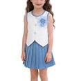 thumbnail image 2 of hengsof Girls 2 Piece Skirt Set Floral Sleeveless Button Down Shirt Pleated Skirt Cute Set Summer Round Neck Fashion Shirt Sweet Set, 2 of 8