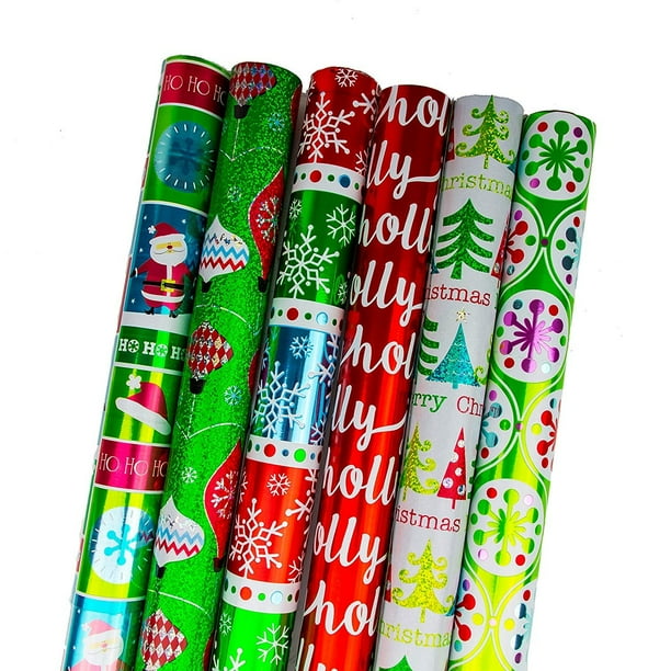 Bundle of 6 Rolls of Christmas Gift Wrapping Paper - Cheerful Holiday