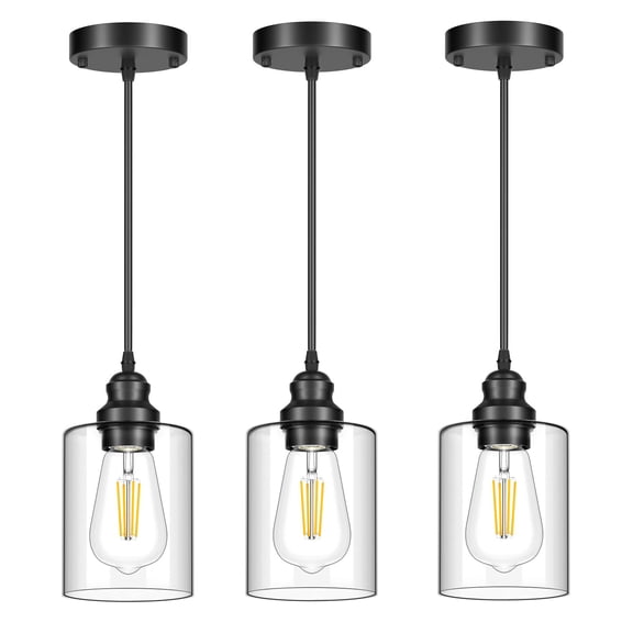 3 Pack Industrial Pendant Lights,Adjustable Hanging Light Fixtures,Seeded Glass Shade Pendant Lighting