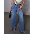 thumbnail image 5 of Jeans for Women Wide Leg Baggy High Waist Boyfriends Straight Leg Stretchy Denim Pants Blue M, 5 of 8