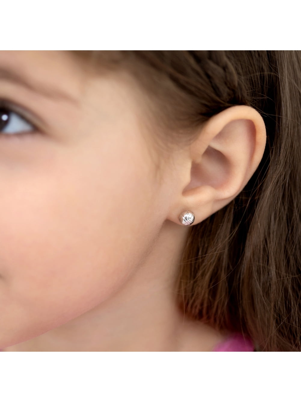 Polished Basketball Kids / Children's Earrings Screw Back - Sterling Silver
