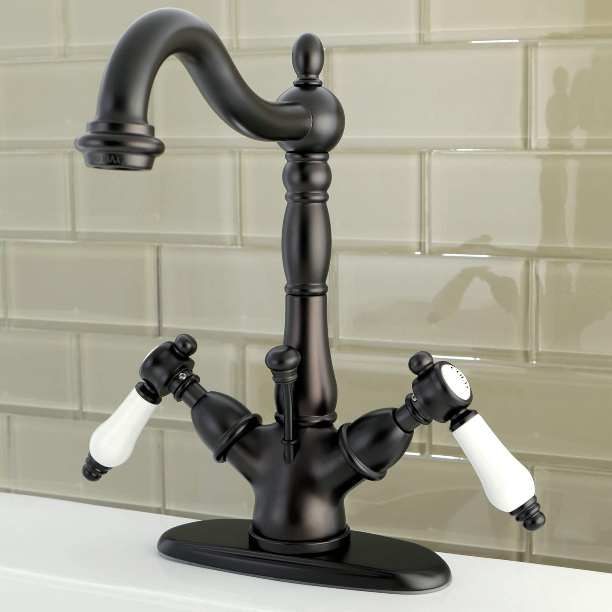 Kingston Brass KS1435BPL Bel-Air Double-Handle 4" Centerset Bathroom Faucet with Brass Pop-Up, Oil Rubbed Bronze