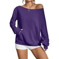 thumbnail image 2 of Diufon Women's Off Shoulder Sweatshirts with Pocket Casual Long Sleeve Crewneck Shirts Plus Size Fall Fashion Blouse, 2 of 9