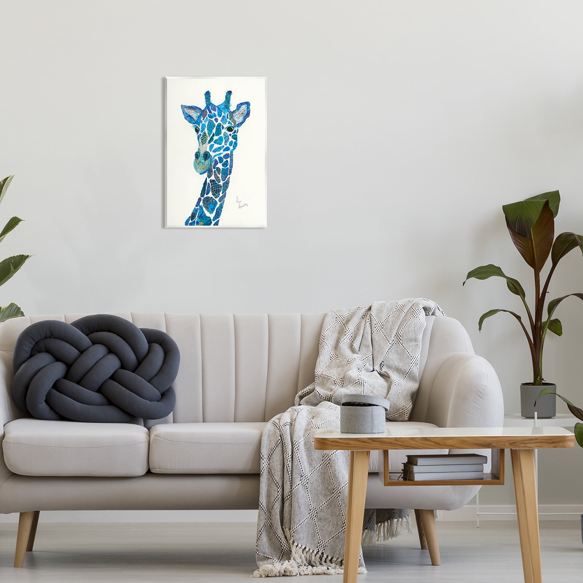 Stupell Industries Blue Giraffe Varied Collage Assortment Animal Painting Graphic Art Unframed Art Print Wall Art, Design by Lisa Morales
