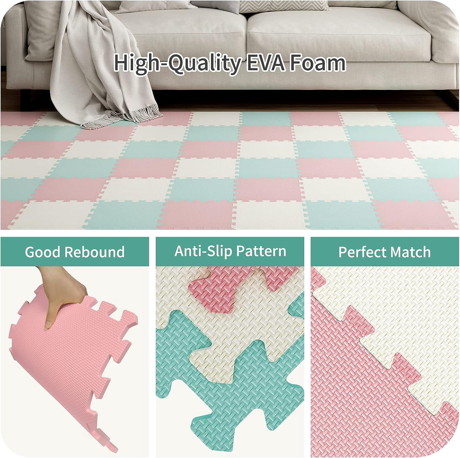 Whifea 54pcs Foam Puzzle Play Mat Interlocking EVA Floor Mat for Gym & Kids Activity Non Toxic