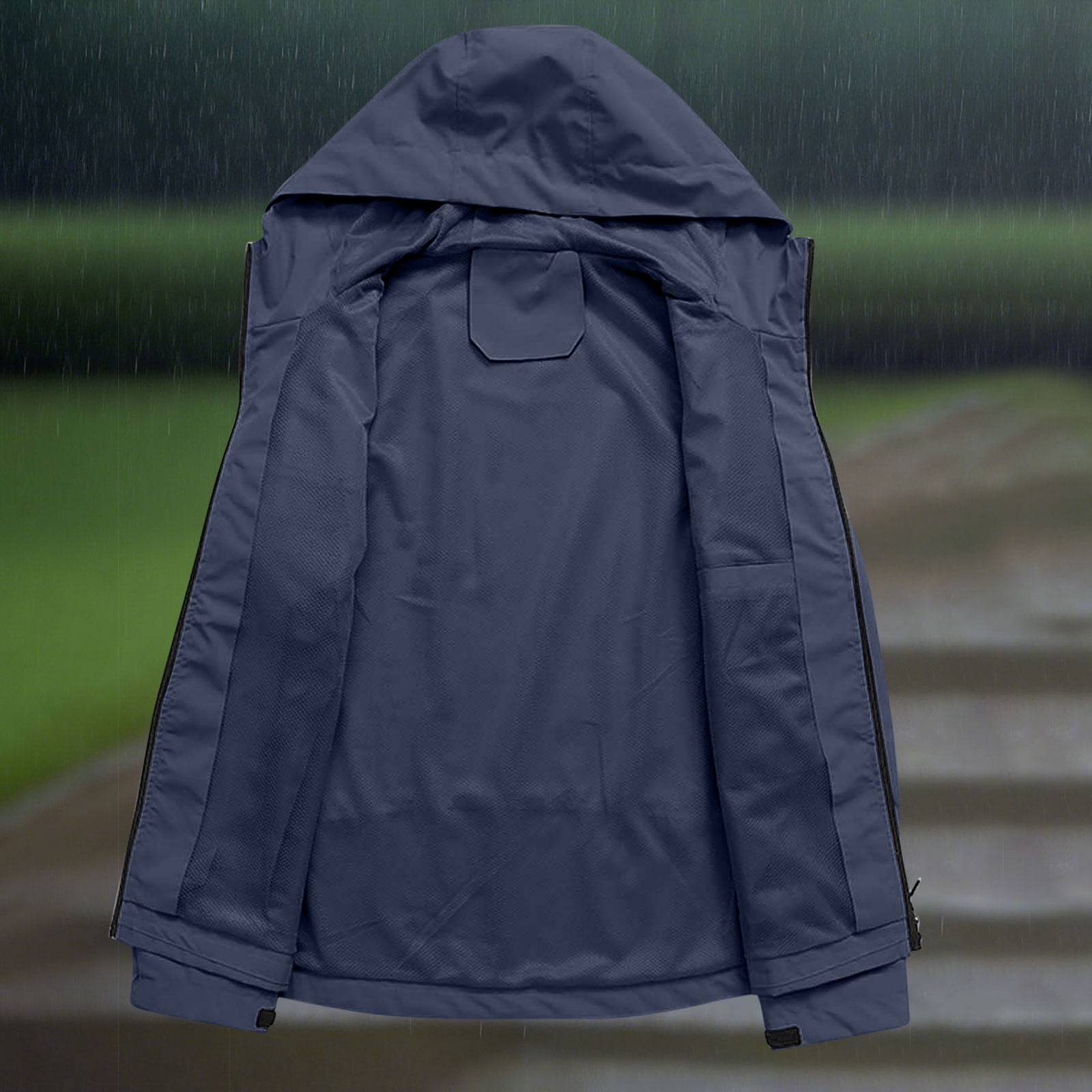 ylioge S-4X Plus Size Women Rain Jackets with Zipper Pockets and Hoodie Long Sleeve Casual Solid Color Zip Up Lightweight Waterproof Hiking Raincoats