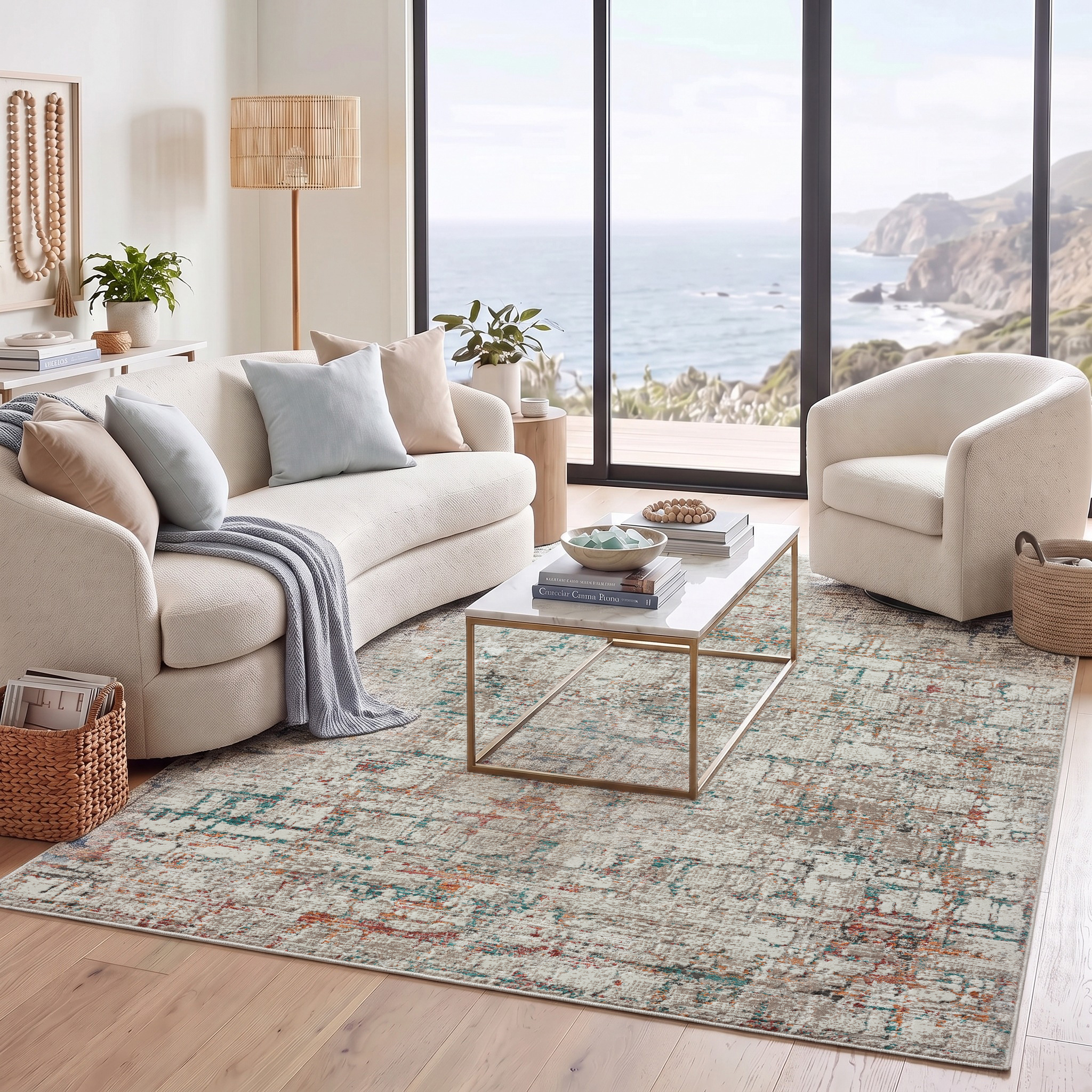 Harlow Hill Claire Gray/Multi Abstract Polyester Blend Indoor Area Rug9' x 12'6"