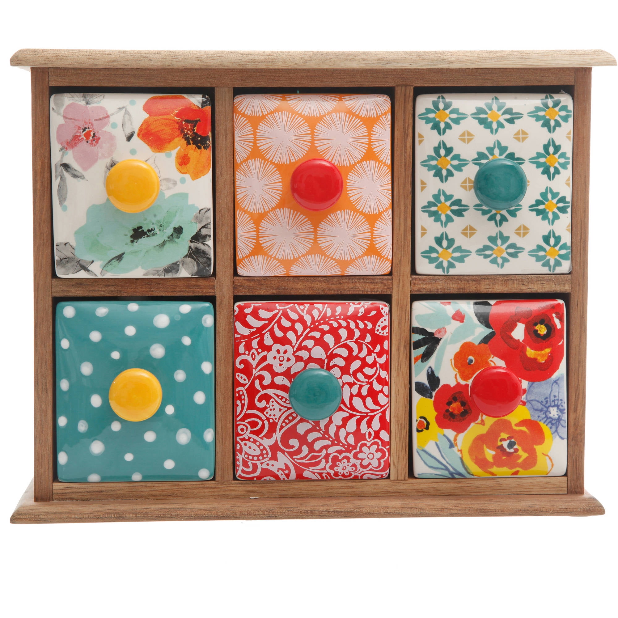 The Pioneer Woman Spice and Tea Box, Flea Market Design, Wood, 6-Drawer