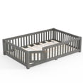 thumbnail image 4 of URTR Full Size Montessor Solid Wood Floor Bed, Bed with Fence and Door, Low-to-Floor Bed Frame with Slats, Gray C, 4 of 8
