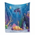 thumbnail image 1 of Turtle Soft Flannel Fleece Throw Blanket, Underwater World Style Illustration Funny Fish Jellyfish Sea Horse, Cozy Plush for Indoor and Outdoor Use, 70" x 90", Purple Orange Aqua, by Ambesonne, 1 of 6