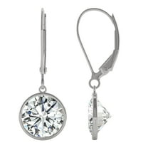 Charles & Colvard 14K White Gold Moissanite 8mm Round Bezel Drop Earrings 3.80cttw DEW