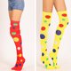 thumbnail image 3 of 1 par de medias de payaso para cosplay con estampado de lunares, calcetines largos por encima de la rodilla, para fiestas, disfraces, espectáculos y baile (amarillos), 3 of 6