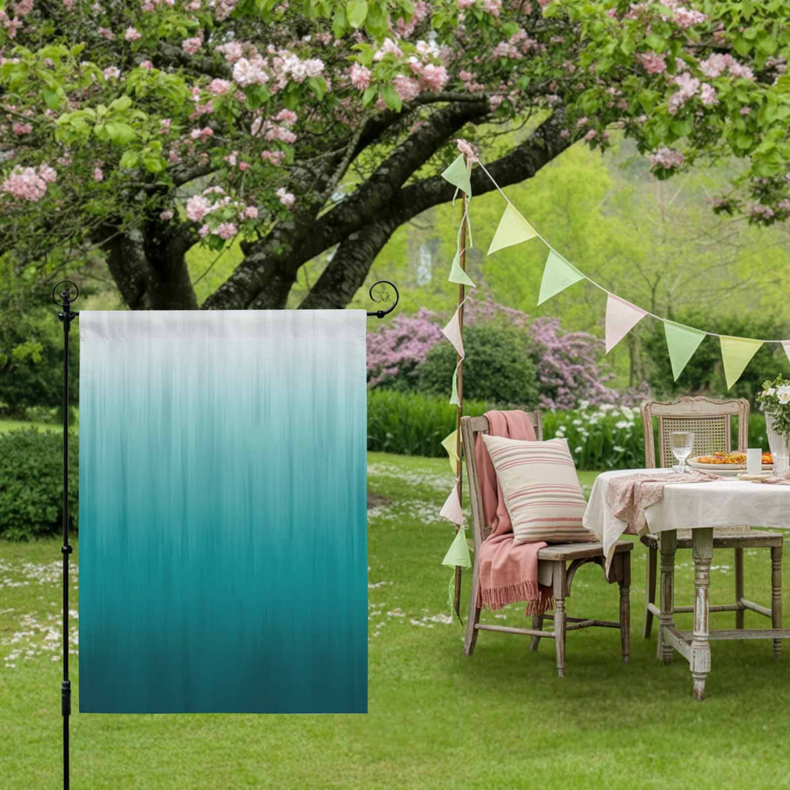 Teal Ombre House Flag 28 x 40 Inches, Contemporary Gradient Abstract Weather Proof Outdoor Patio Flags Double Sided Small House Decoration for Yard Lawn Outside Home