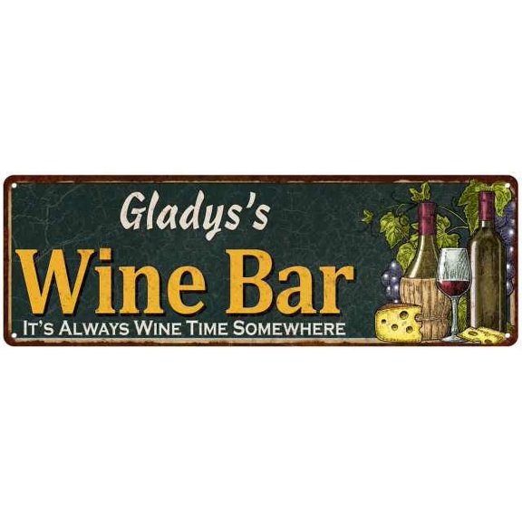 Gladys's Wine Bar Green Chic Sign Home Kitchen Decor Gift 6x18 206180001104