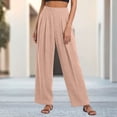 thumbnail image 2 of ZVAVZ Cotton Gauze Pleated Pants for Women High Waist Beach Baggy Pants Solid Straight Wide Leg Vacation Pants Pink XXL, 2 of 6