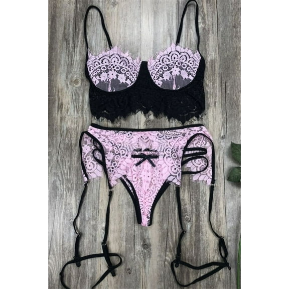 La Belle Fantastique Valentina 3 Piece Lace lingerie Set | Sexy lingerie Set |Bride gift | Lace lingerie set | Black lingerie set | Sheer lingerie set