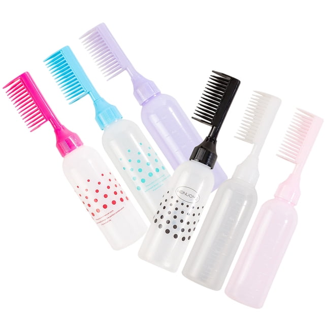RENACLIPY 6Pcs Root Comb Applicator Bottles for Hair Dyeing with Detachable Comb and Clear Scale Assorted Colors