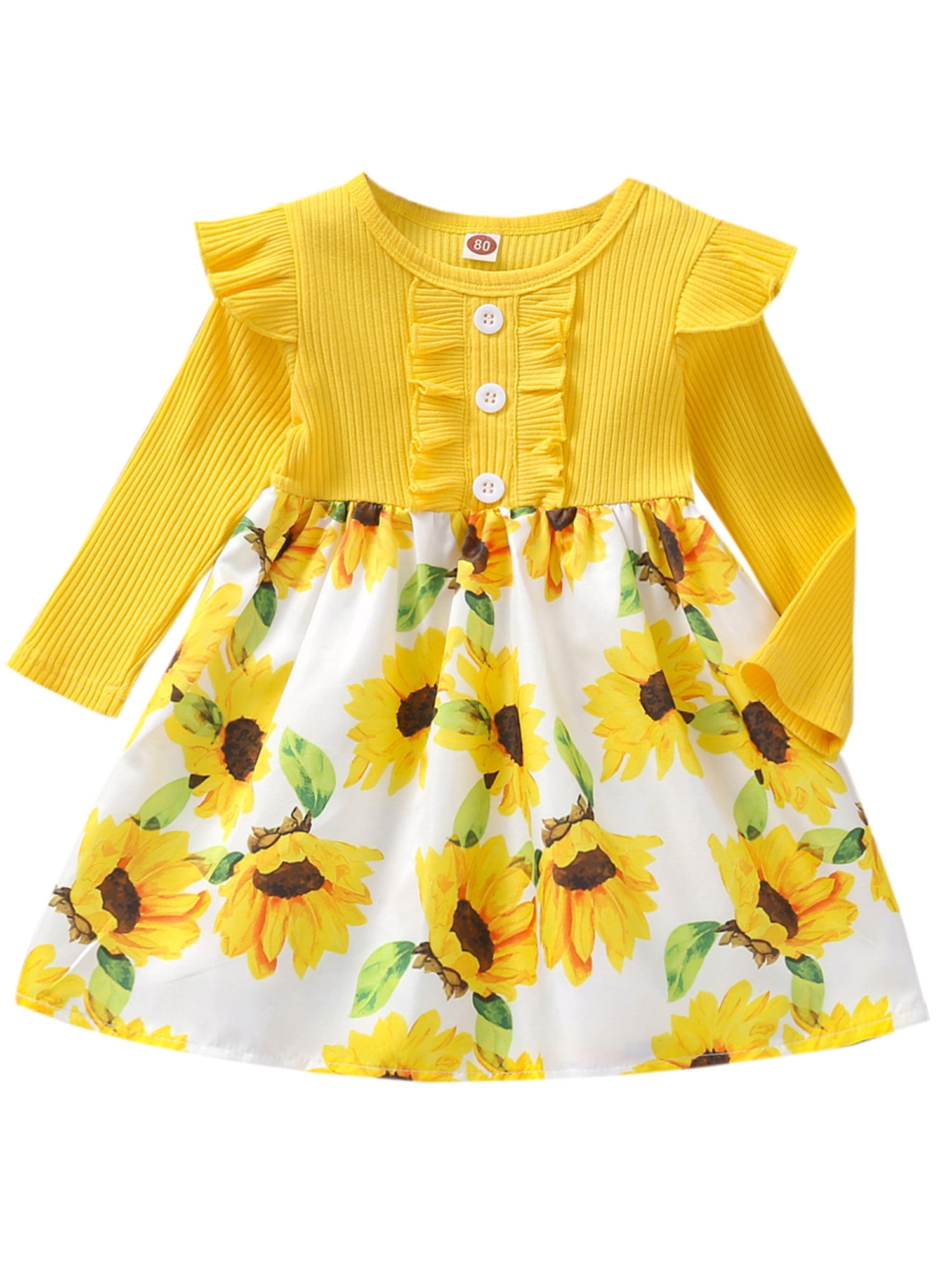 Toddler Baby Girls Long Sleeve Floral Flower Print Dress Outfits Clothes