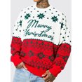 thumbnail image 3 of SUNSIOM Men's Christmas Sweater Snowflake Geometric Pattern Drop Shoulder Long Sleeve Round Neck Knitted Pullover, 3 of 5