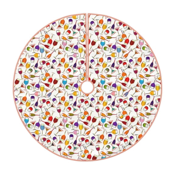 Kdxio Drink And Cocktail Glasses Print Christmas Tree Skirt Christmas Xmas Tree Skirts Mat for New Year Holiday Christmas Party Decorations-30"