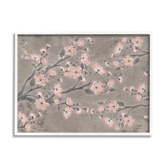 Stupell Industries Cherry Blossom Pattern Composition Graphic Art White Framed Art Print Wall Art, Design by Diane Stimson